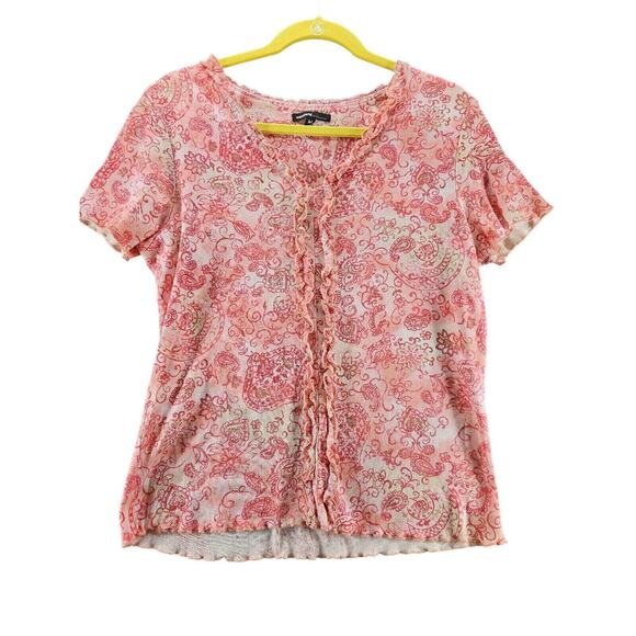 Oneworld Womens Top Size Medium Multi-Color 100% Cotton Short Sleeve Pullover - Picture 1 of 12